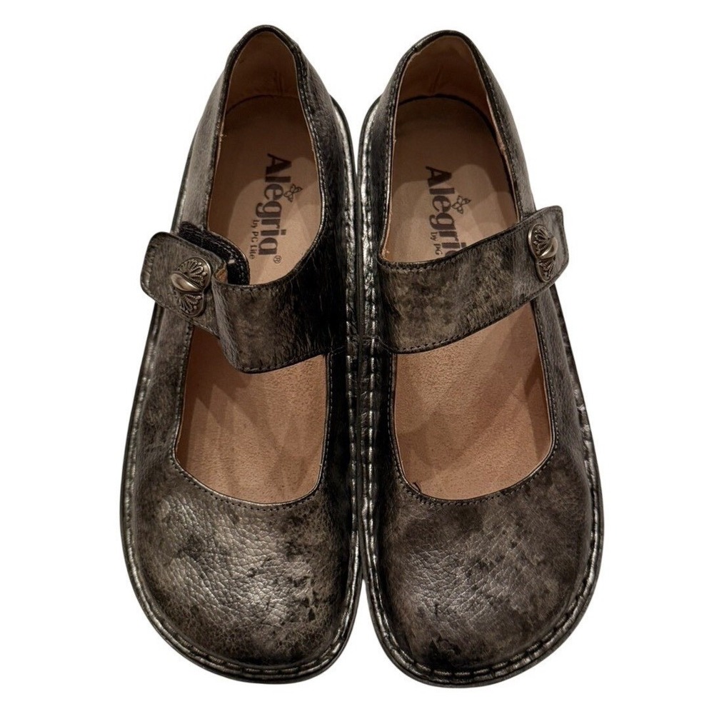 Alegria Paloma Pewter Metallic Leather Mary Jane Shoes PAL-621 Womens 38